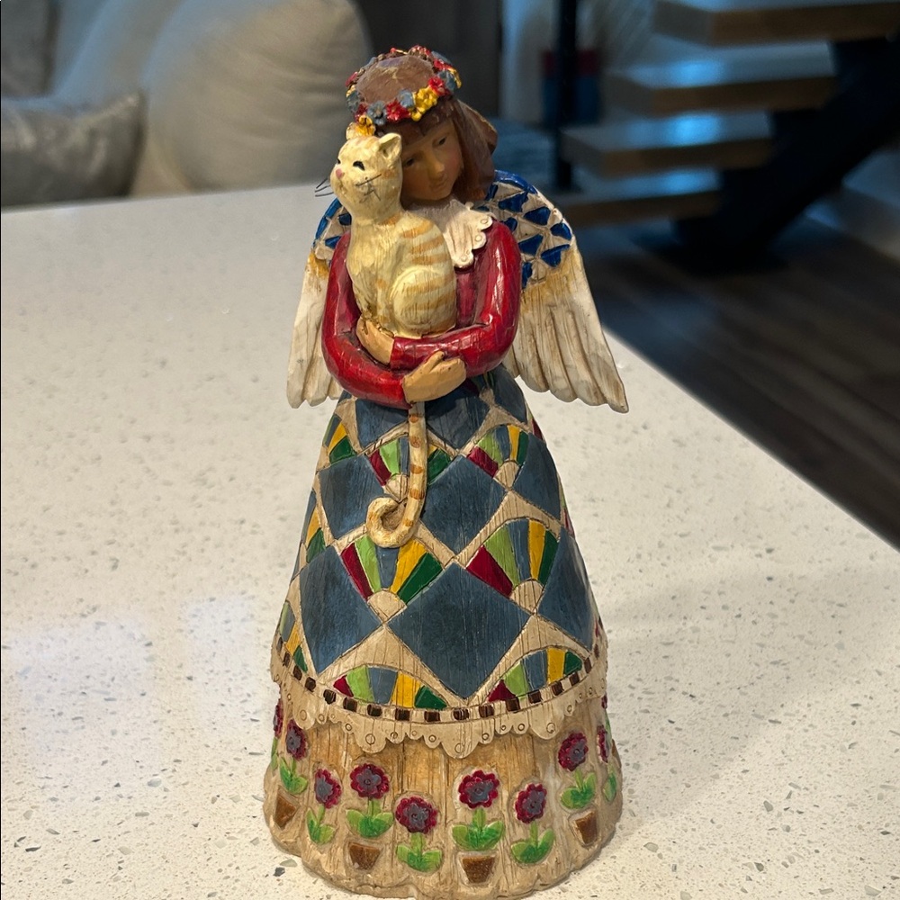 Jim Shore Angel with Cat - Red, Blue, Green, Gold